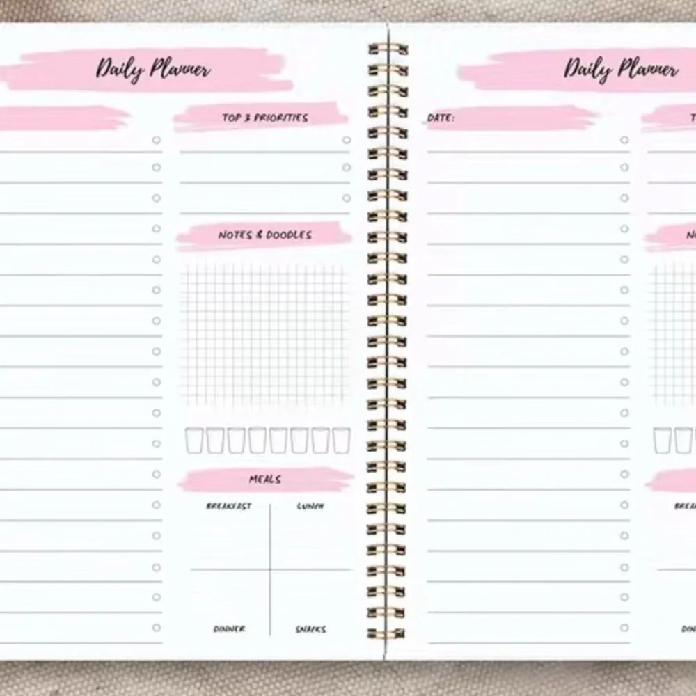 Daily Planner Undated With Black Gel Pens Bundle Set